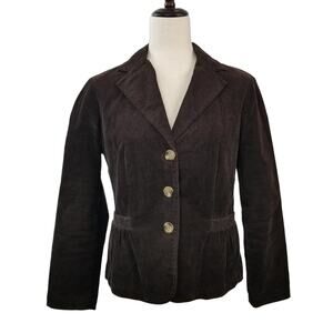 Talbots Dark Brown Button Front Corduroy Jacket Blazer Lined Excellent Size 8 p